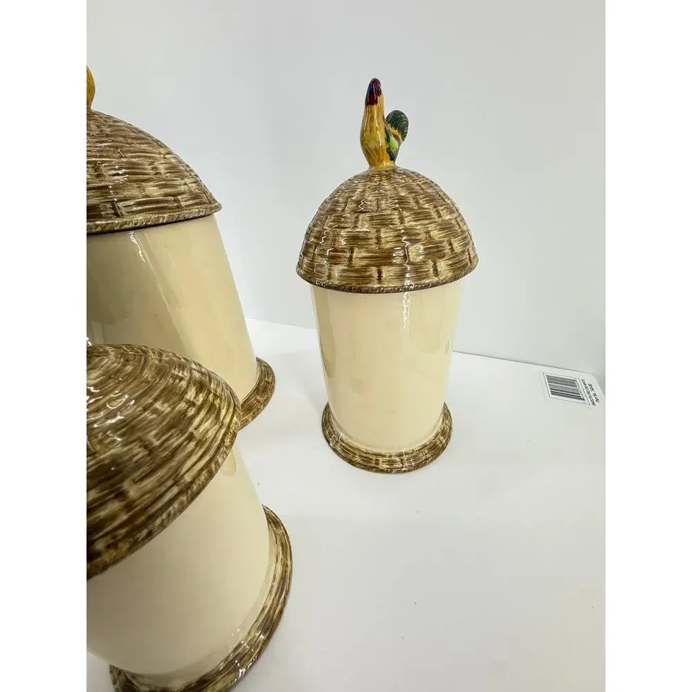 Mikasa Bon Jour Rooster Canister Set 3 Ceramic Farmhouse Country Kitchen Cottage